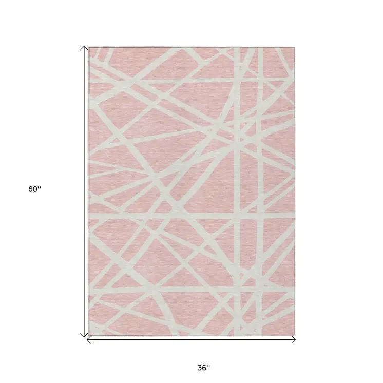 3' X 5' Pink And Gray Geometric Washable Indoor Outdoor Area Rug