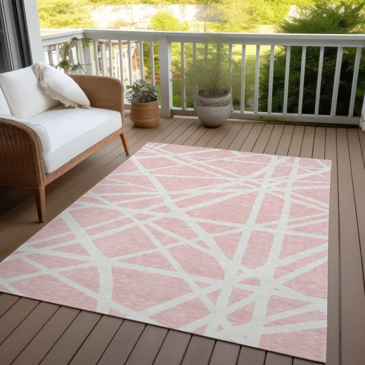 3' X 5' Pink And Gray Geometric Washable Indoor Outdoor Area Rug