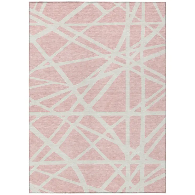 3' X 5' Pink And Gray Geometric Washable Indoor Outdoor Area Rug