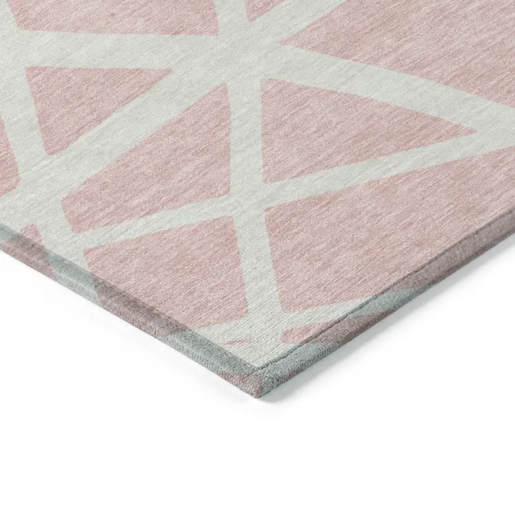 3' X 5' Pink And Gray Geometric Washable Indoor Outdoor Area Rug