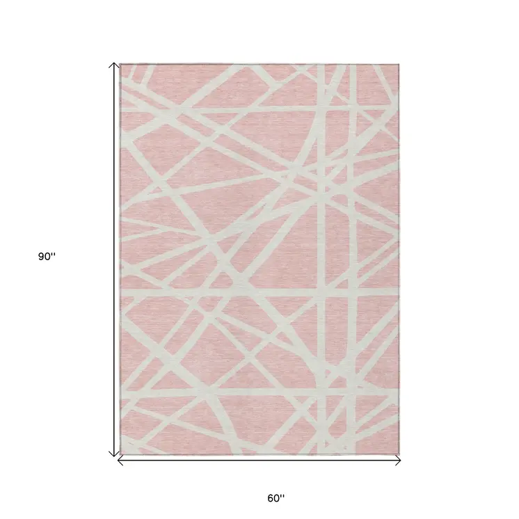 5' X 8' Pink And Gray Geometric Washable Indoor Outdoor Area Rug