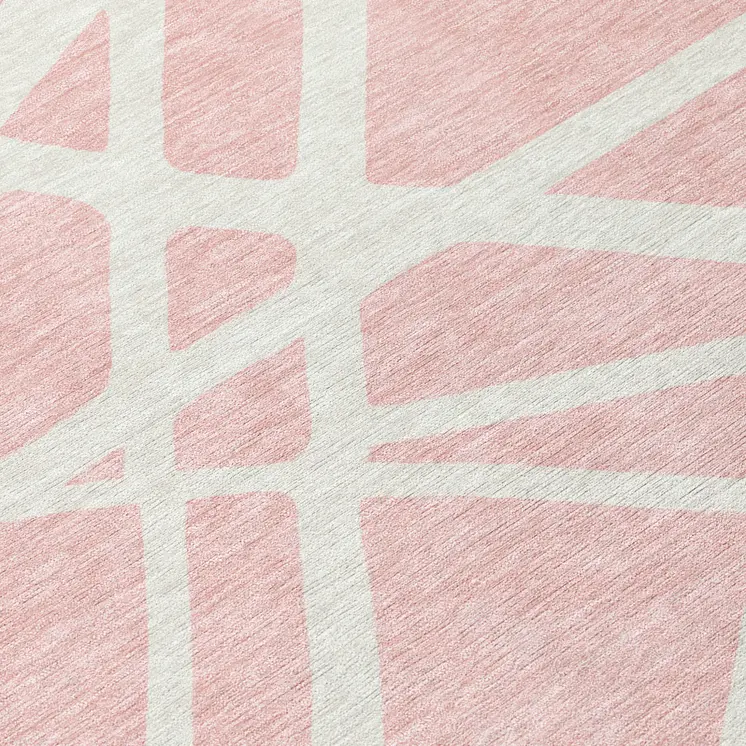 8' Pink And Gray Round Geometric Washable Indoor Outdoor Area Rug
