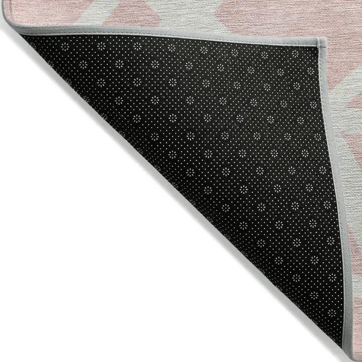 9' X 12' Pink And Gray Geometric Washable Indoor Outdoor Area Rug