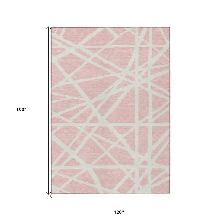 10' X 14' Pink And Gray Geometric Washable Indoor Outdoor Area Rug