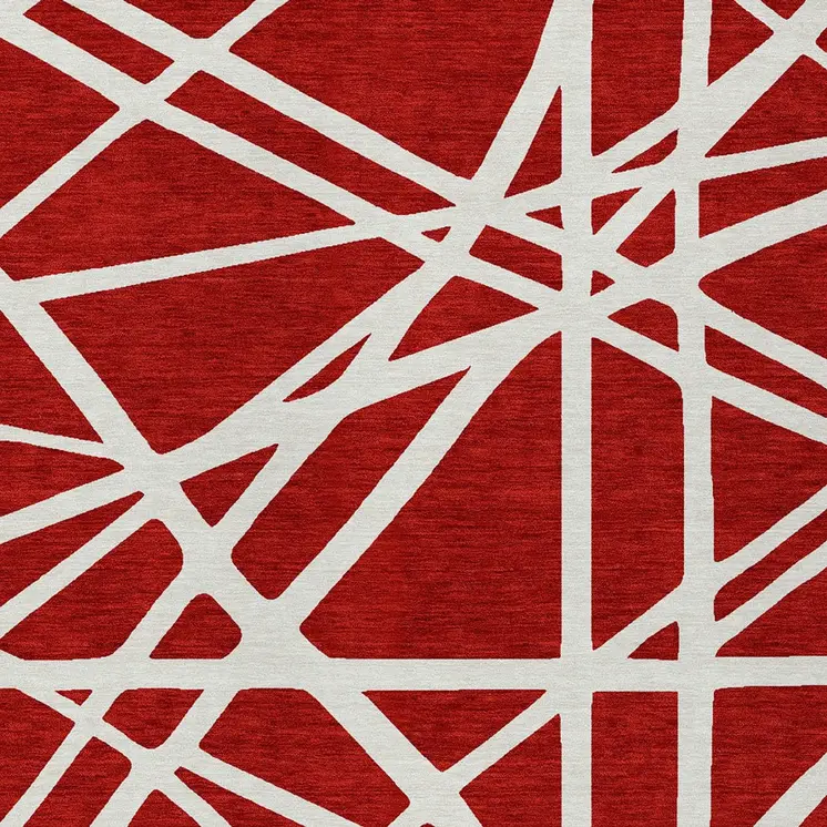 3' X 5' Red And Ivory Geometric Washable Indoor Outdoor Area Rug
