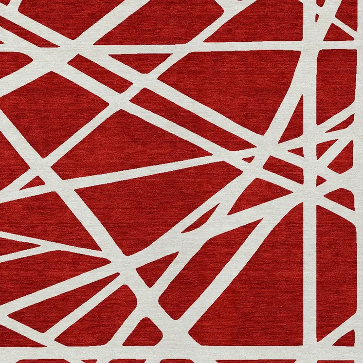 5' X 8' Red And Ivory Geometric Washable Indoor Outdoor Area Rug