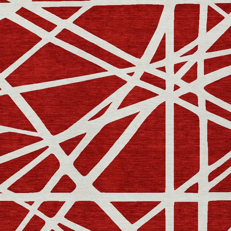 8' X 10' Red And Ivory Geometric Washable Indoor Outdoor Area Rug