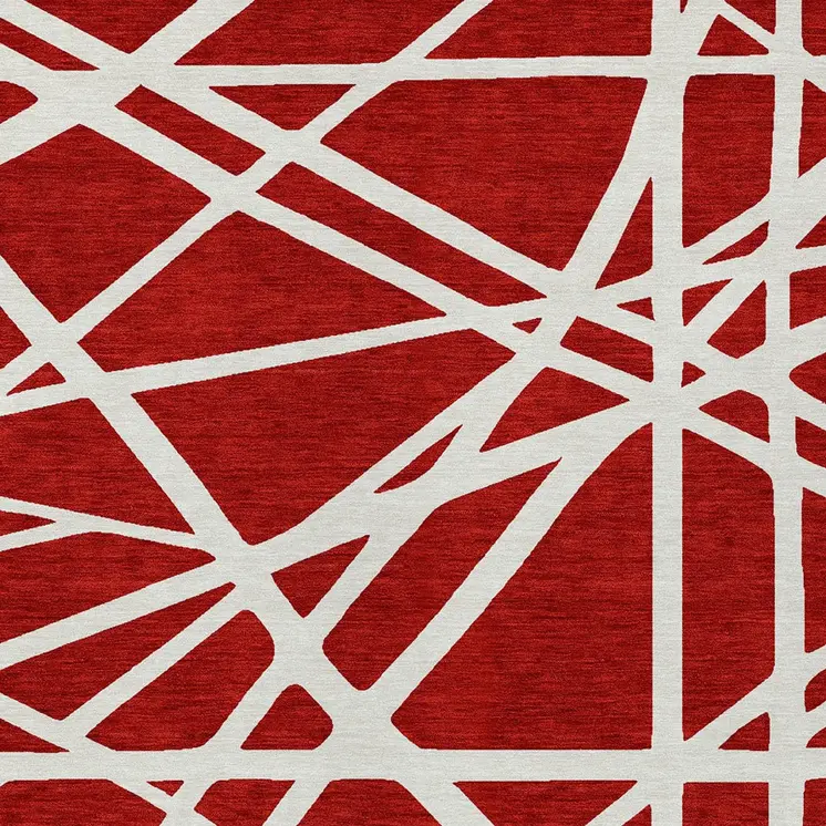 9' X 12' Red And Ivory Geometric Washable Indoor Outdoor Area Rug