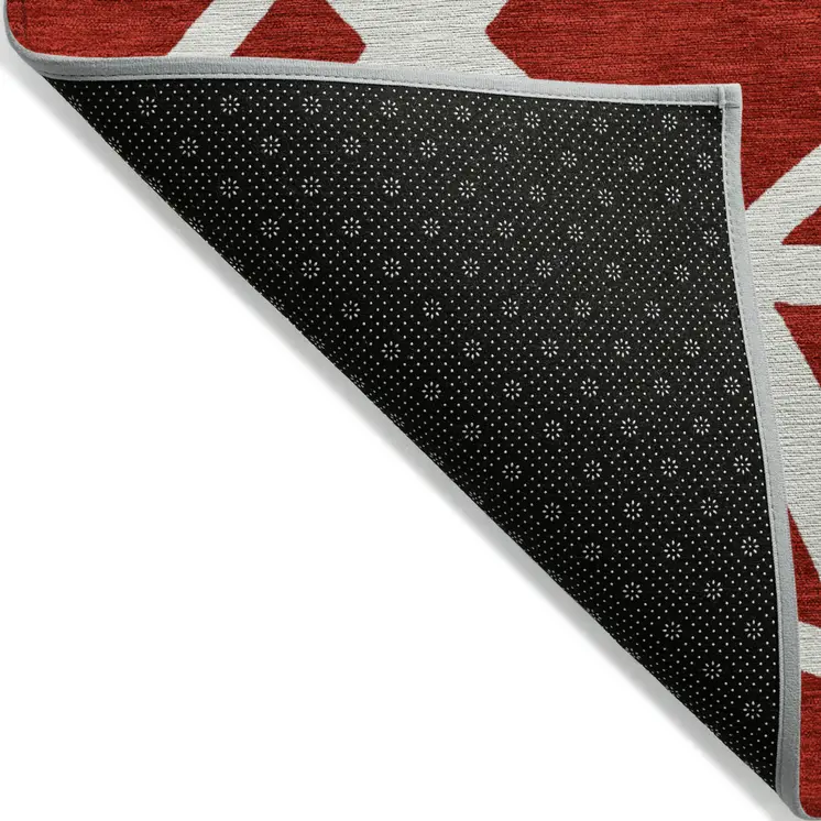 10' X 14' Red And Ivory Geometric Washable Indoor Outdoor Area Rug