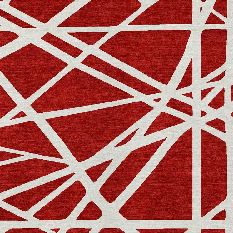 10' X 14' Red And Ivory Geometric Washable Indoor Outdoor Area Rug