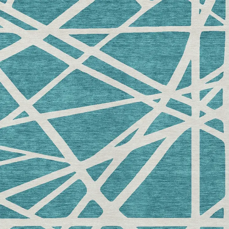 8' X 10' Teal Blue And Ivory Geometric Washable Indoor Outdoor Area Rug