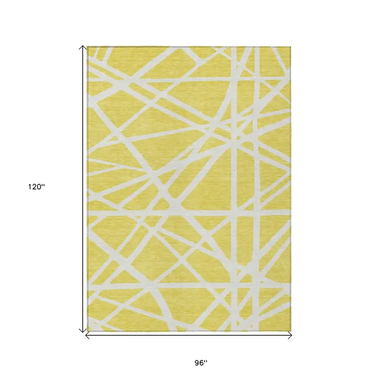 8' X 10' Yellow And Linen Geometric Washable Indoor Outdoor Area Rug
