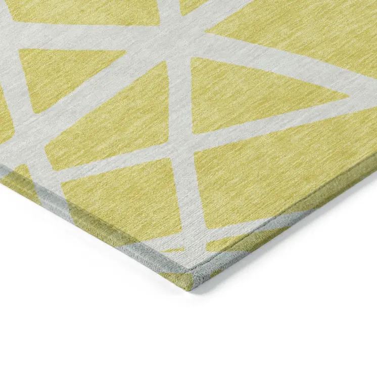 8' X 10' Yellow And Linen Geometric Washable Indoor Outdoor Area Rug