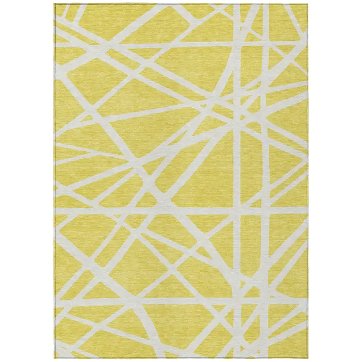 9' X 12' Yellow And Linen Geometric Washable Indoor Outdoor Area Rug