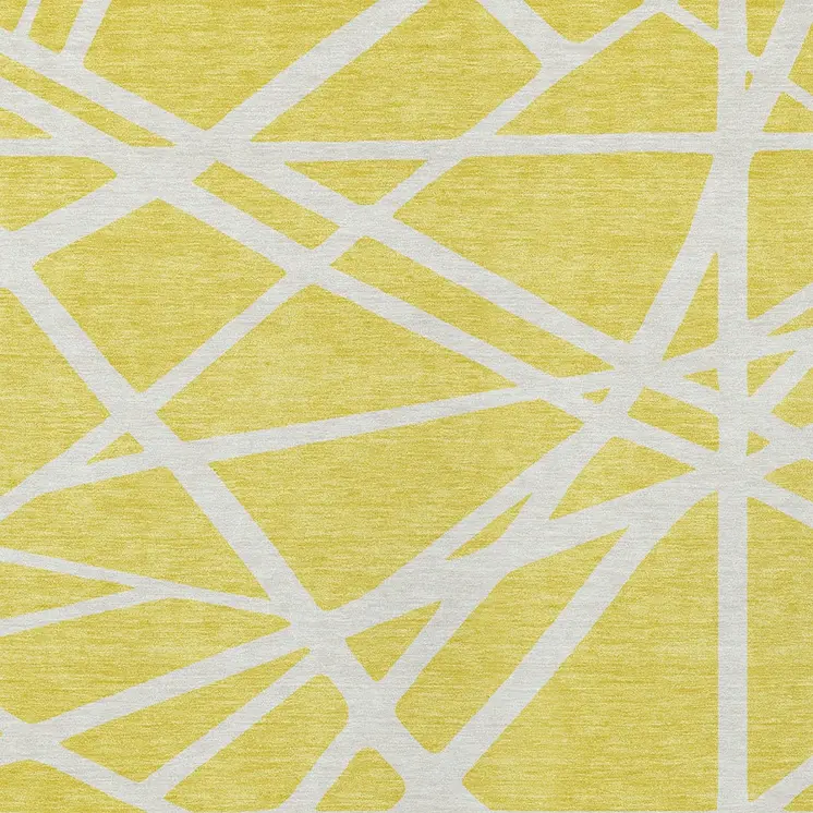 9' X 12' Yellow And Linen Geometric Washable Indoor Outdoor Area Rug