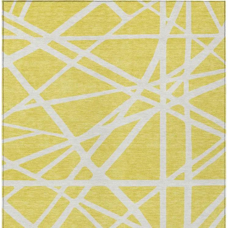 10' X 14' Yellow And Linen Geometric Washable Indoor Outdoor Area Rug