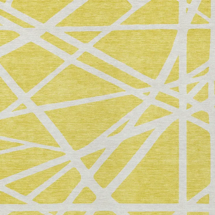 10' X 14' Yellow And Linen Geometric Washable Indoor Outdoor Area Rug