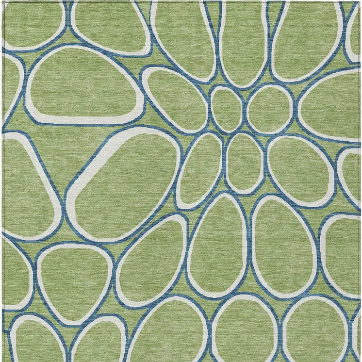 3' X 5' Artichoke Green And Ivory Abstract Washable Indoor Outdoor Area Rug
