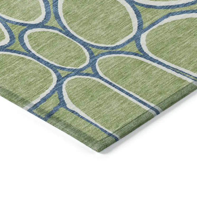 3' X 5' Artichoke Green And Ivory Abstract Washable Indoor Outdoor Area Rug