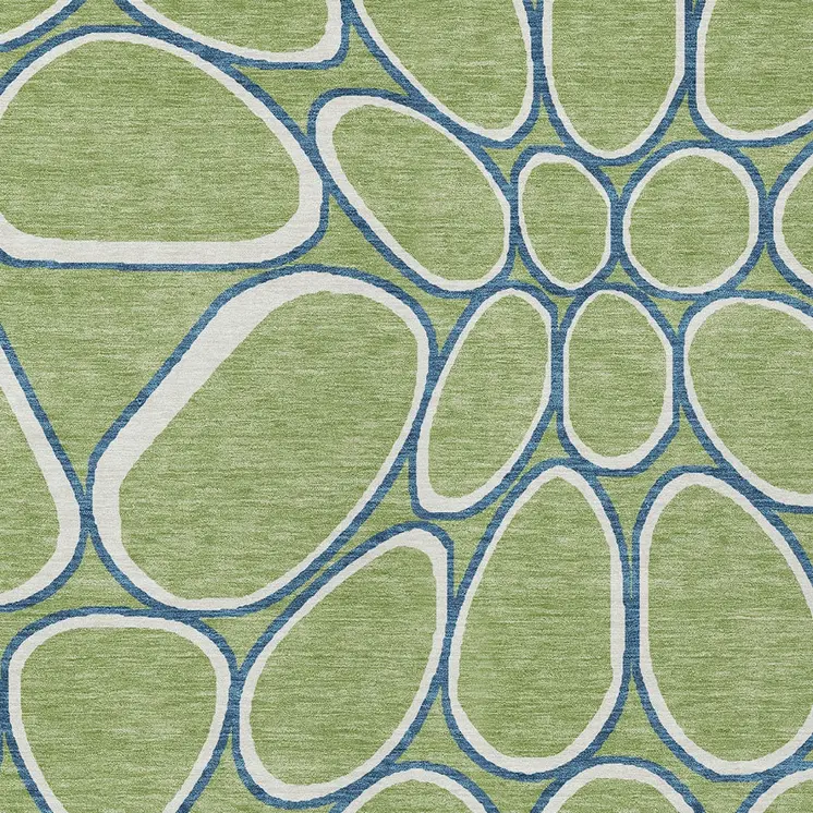 3' X 5' Artichoke Green And Ivory Abstract Washable Indoor Outdoor Area Rug