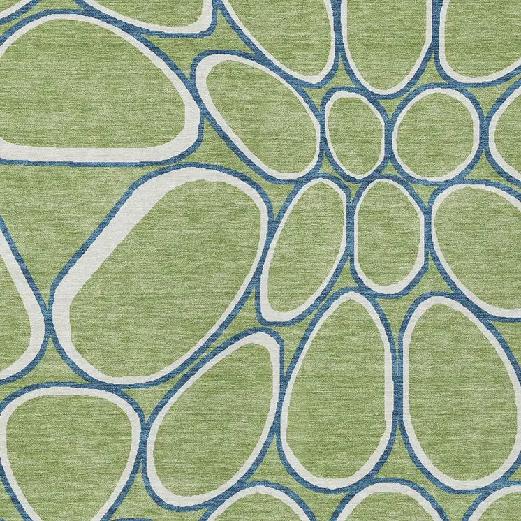 5' X 8' Artichoke Green And Ivory Abstract Washable Indoor Outdoor Area Rug