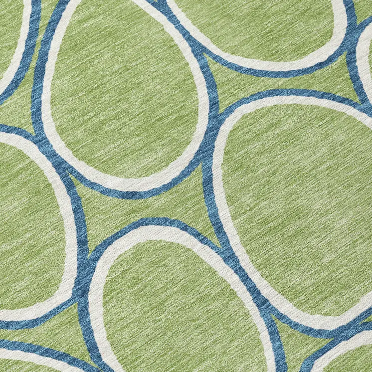8' Artichoke Green And Ivory Round Abstract Washable Indoor Outdoor Area Rug