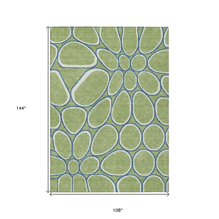 9' X 12' Artichoke Green And Ivory Abstract Washable Indoor Outdoor Area Rug