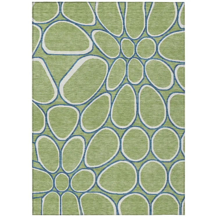 9' X 12' Artichoke Green And Ivory Abstract Washable Indoor Outdoor Area Rug