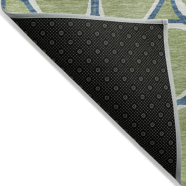9' X 12' Artichoke Green And Ivory Abstract Washable Indoor Outdoor Area Rug