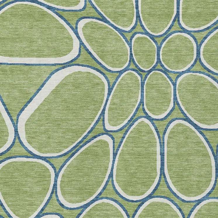 9' X 12' Artichoke Green And Ivory Abstract Washable Indoor Outdoor Area Rug