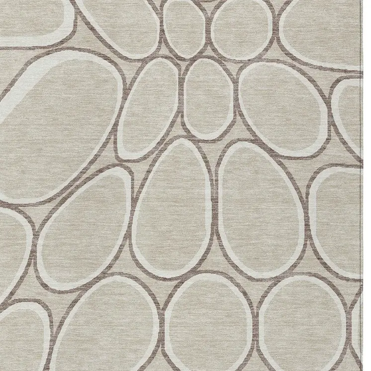 5' X 8' Beige And Brown Abstract Washable Indoor Outdoor Area Rug