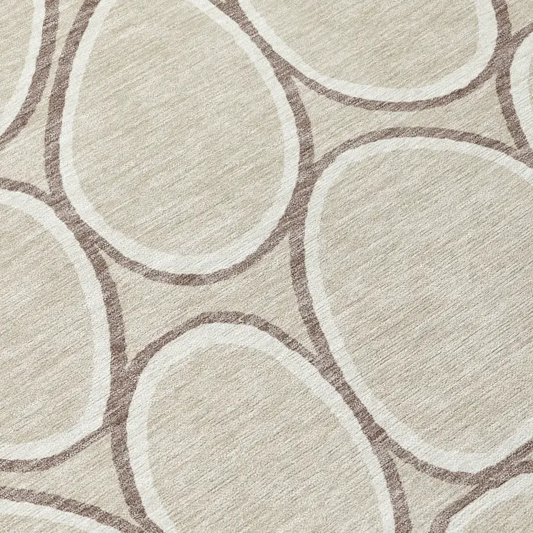 8' Beige And Brown Round Abstract Washable Indoor Outdoor Area Rug
