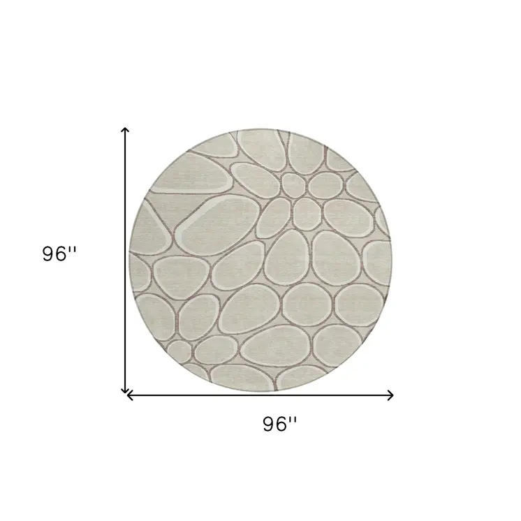 8' Beige And Brown Round Abstract Washable Indoor Outdoor Area Rug