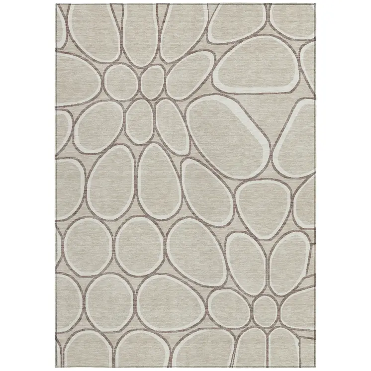 8' X 10' Beige And Brown Abstract Washable Indoor Outdoor Area Rug