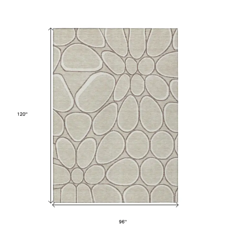 8' X 10' Beige And Brown Abstract Washable Indoor Outdoor Area Rug