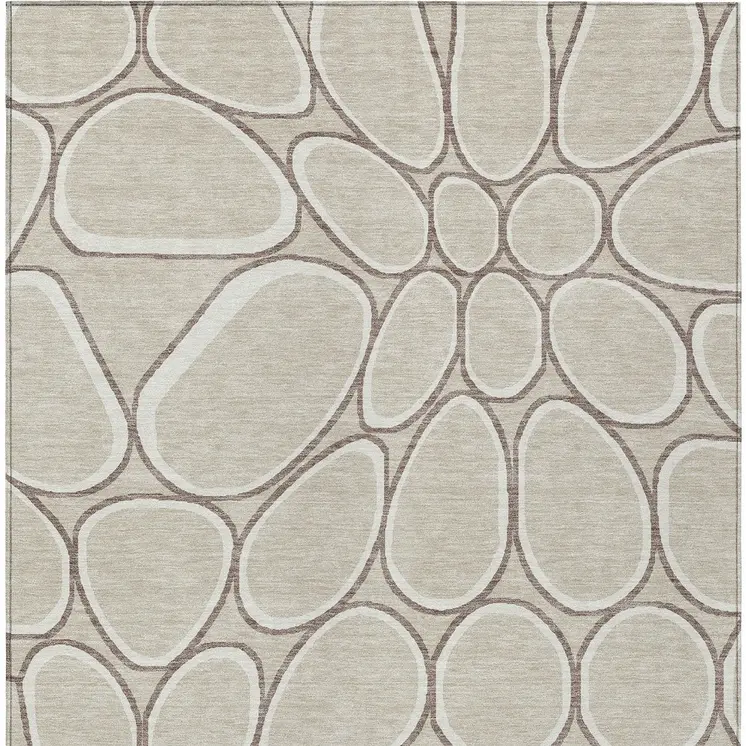 10' X 14' Beige And Brown Abstract Washable Indoor Outdoor Area Rug