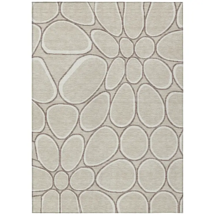 10' X 14' Beige And Brown Abstract Washable Indoor Outdoor Area Rug