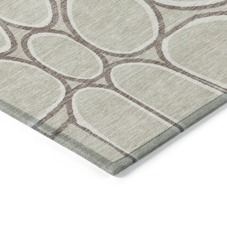 10' X 14' Beige And Brown Abstract Washable Indoor Outdoor Area Rug