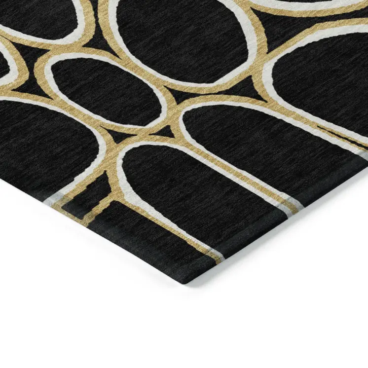 3' X 5' Black Ivory And Beige Abstract Washable Indoor Outdoor Area Rug