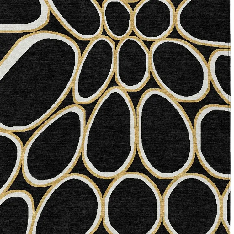 5' X 8' Black Ivory And Beige Abstract Washable Indoor Outdoor Area Rug