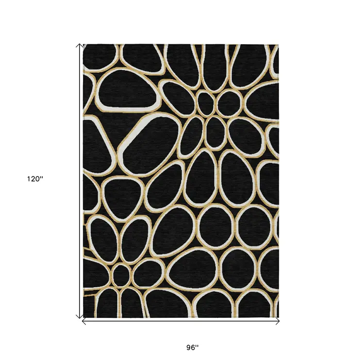 8' X 10' Black Ivory And Beige Abstract Washable Indoor Outdoor Area Rug