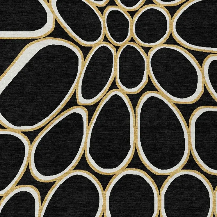 8' X 10' Black Ivory And Beige Abstract Washable Indoor Outdoor Area Rug