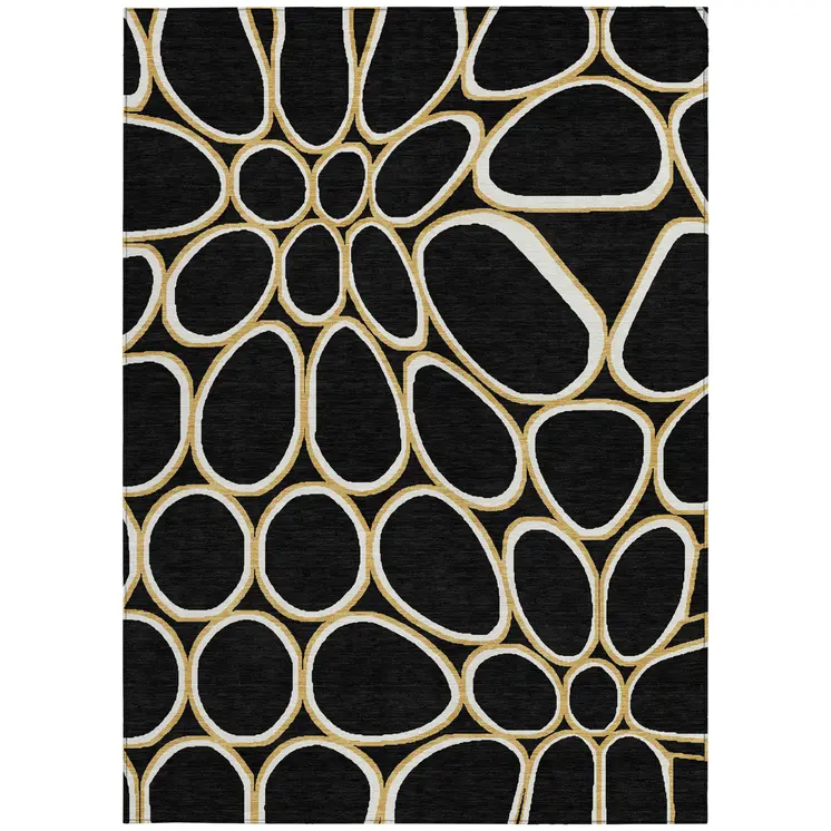10' X 14' Black Ivory And Beige Abstract Washable Indoor Outdoor Area Rug