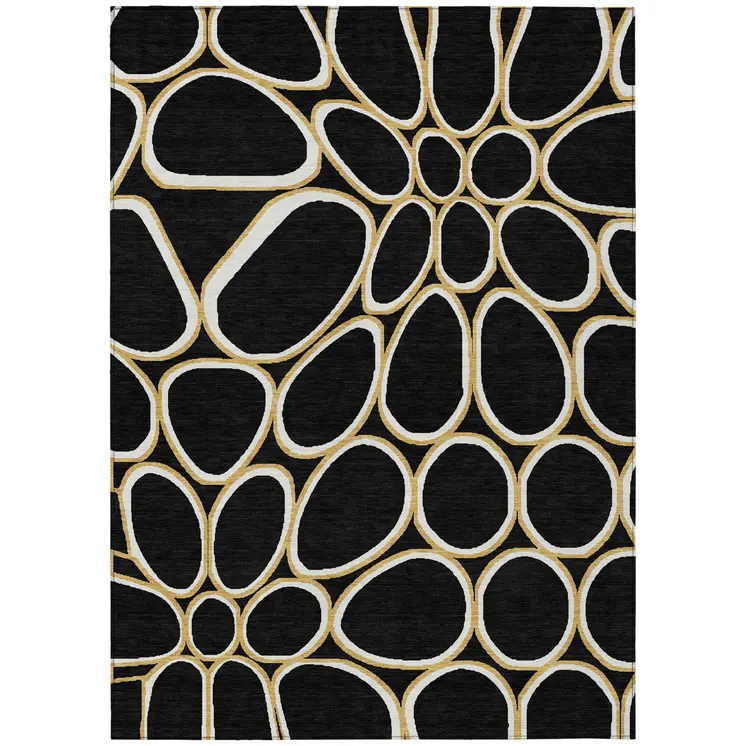 10' X 14' Black Ivory And Beige Abstract Washable Indoor Outdoor Area Rug