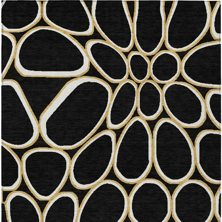 10' X 14' Black Ivory And Beige Abstract Washable Indoor Outdoor Area Rug