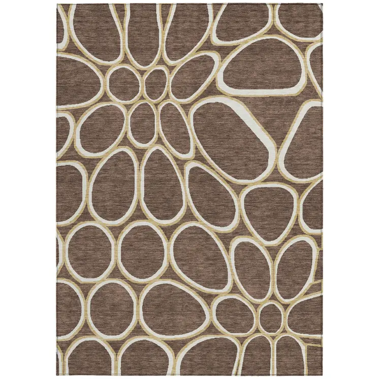 5' X 8' Black Ivory And Beige Abstract Washable Indoor Outdoor Area Rug