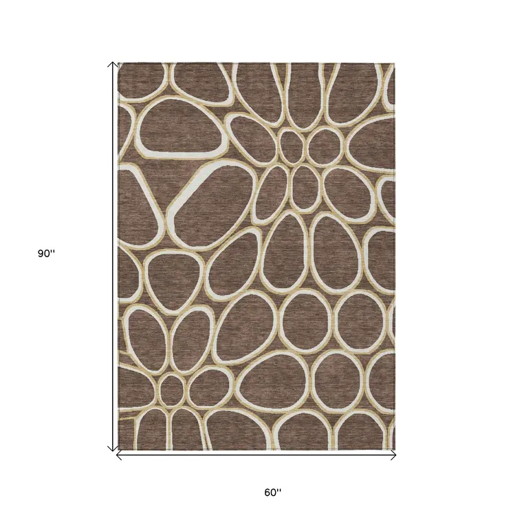5' X 8' Black Ivory And Beige Abstract Washable Indoor Outdoor Area Rug