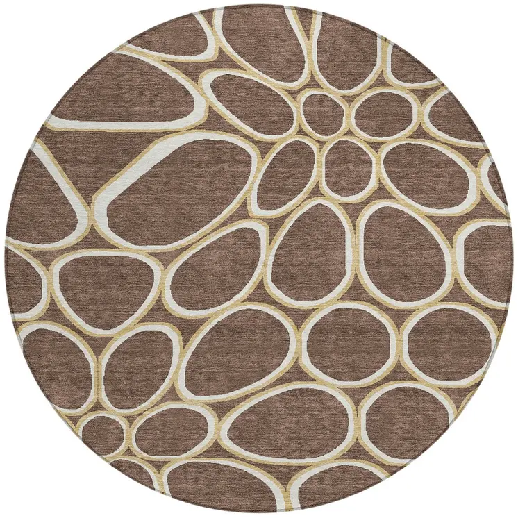 8' Black Ivory And Beige Round Abstract Washable Indoor Outdoor Area Rug