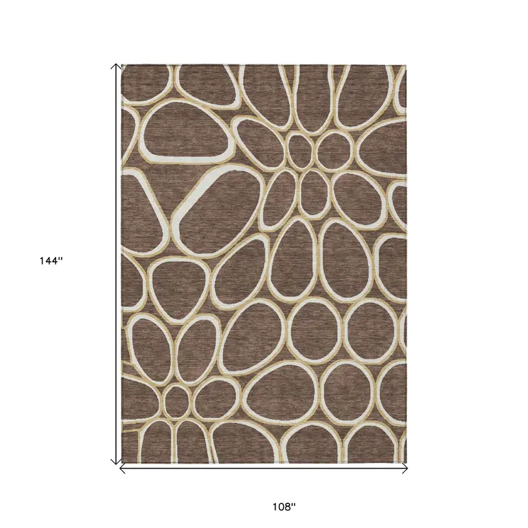 9' X 12' Black Ivory And Beige Abstract Washable Indoor Outdoor Area Rug