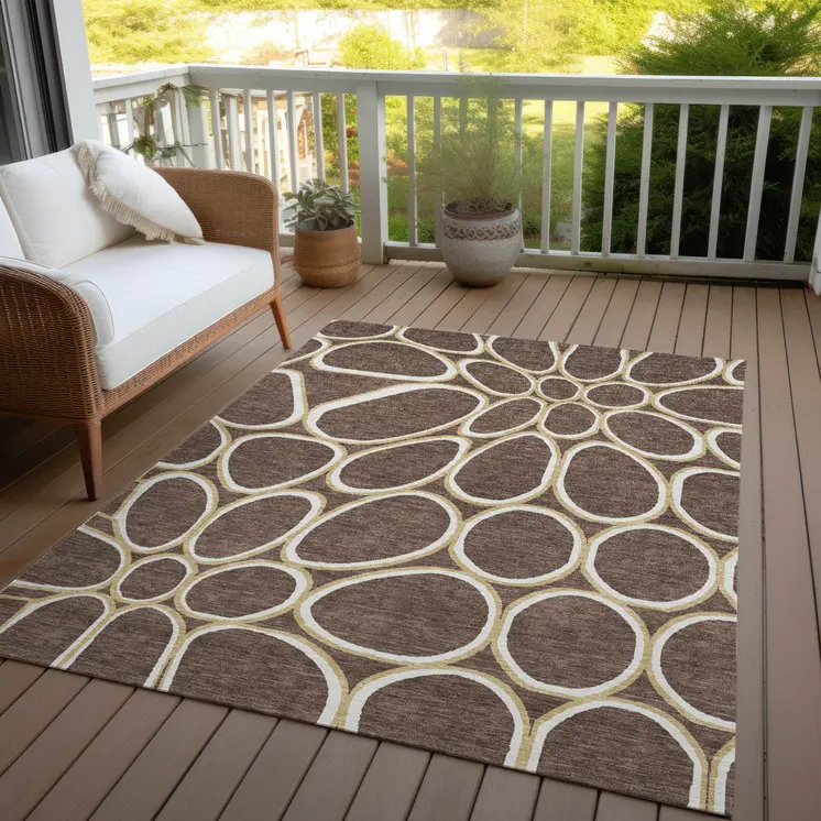 9' X 12' Black Ivory And Beige Abstract Washable Indoor Outdoor Area Rug